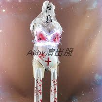 Halloween party White lace gauze mesh split bikini set GOGO costume sexy ghost bridal party