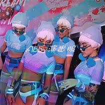 Fluorescent party Fluorescent show Bar dsGOGO blue theme show Hip-hop party personality split suit performance suit