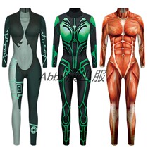 Nightclub bar mens and womens GOGO future science and technology sense of attack giant print tight personality jumpsuit performance suit