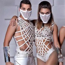 Selfie Demonewoman Hollowed-out Bar Nightclub DJ Singer DS Sexy White Hyperbolic Dress Hollowed-out Party Performance Costumes