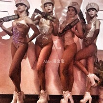 Crazy Horse Show bar gogo flesh-colored sexy thong uniform temptation full diamond body sculpting performance clothing military uniform party clothing