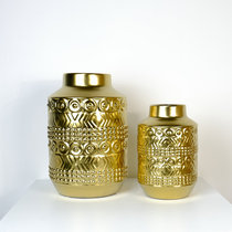 European-style light luxury electroplating golden ceramic vase post-modern home model room homestay living room creative flower decoration decoration