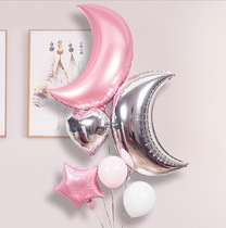 INS Romantic Pink Moon Aluminum Film Balloon Bunch Suit Baby Birthday Placement Girl Hearts Flutter Air Balls