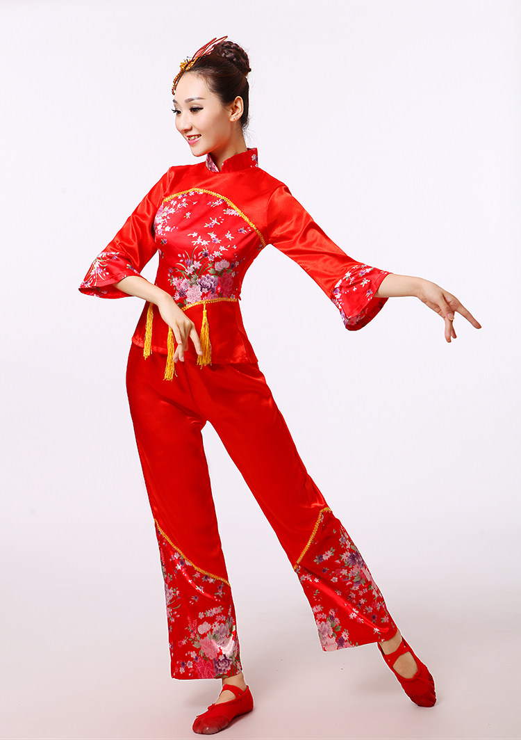新款中老年秧歌服民族舞腰鼓服装扇子舞喜庆开门红舞台演出服包邮