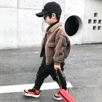 Korean boy lamb fluid coat 2022 Korean version of winter outfit thickened jacket handsome child baby boomer outfit