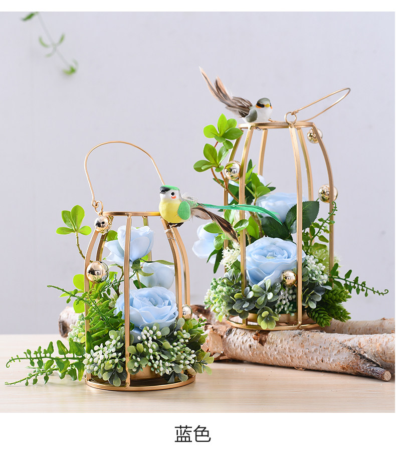 田园仿真桌花艺鸟笼摆件婚庆装饰家居摆件摄影橱窗陈列绢花艺套装
