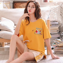 women's summer pajamas pure cotton thin short sleeve shorts plus size cute women's two piece summer home clothing suit summer