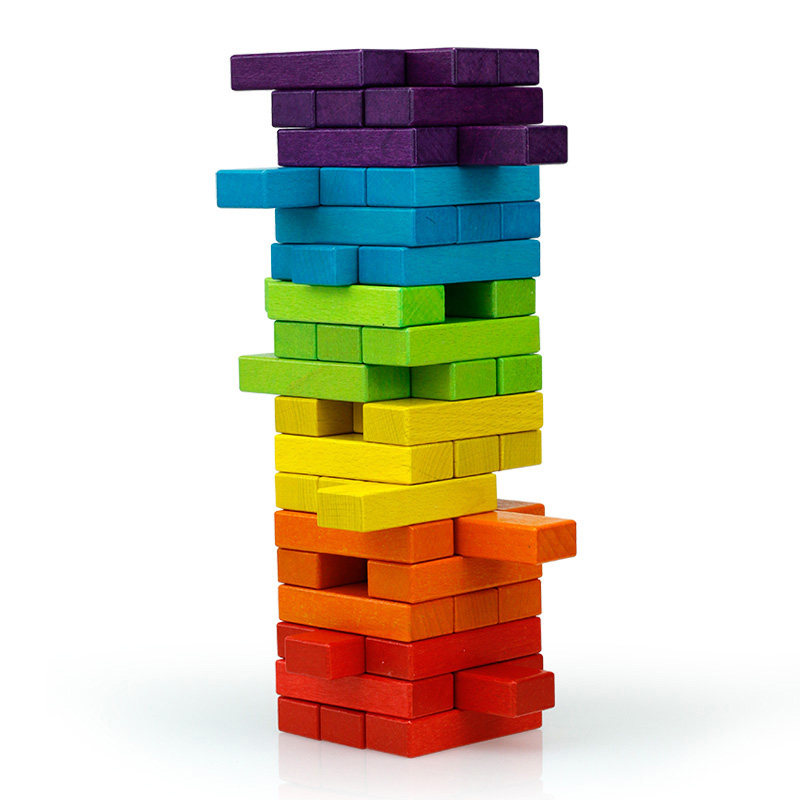 榉木儿童叠叠高彩色积木叠叠乐积木抽抽乐桌面玩具层层高礼物3岁