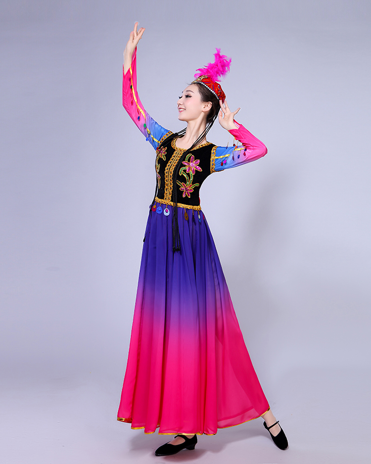 新款新疆维吾尔族舞蹈演出服装女少数民族舞台演出饰开场舞大摆裙