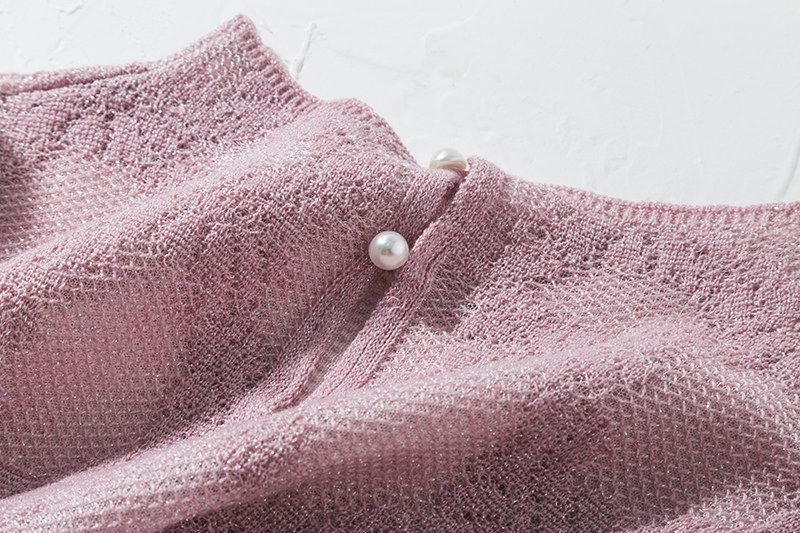 法系复古鸡腿袖气质半高领精致蕾丝提花夹亮丝暗闪针织衫薄上衣女