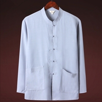 Tang suit mens long-sleeved cotton and linen tops Dad summer clothes middle-aged and elderly men Grandpa 60-year-old 70-year-old clothes Chinese style
