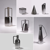 A modern minimalist electroplated gray geometric glass bottle flower soft decoration art model room tray accessories ornaments