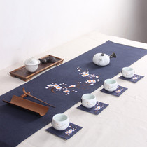 Chinese linen tea mat thickened embroidery tea mat placematte double double-sided table flag cotton linen tea curtain tea table cloth
