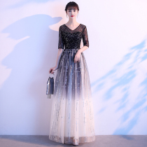 National Day Choir Performance Women 2021 New High-end Evening Dress Black Long Banquet Party Host