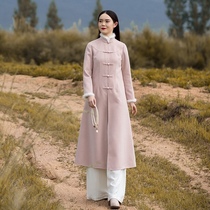 2021 autumn and winter New Tang women Chinese style cheongsam coat Chinese style retro buckle tea clothing Zen wool coat