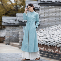 2022 Spring and autumn new Chinese Wind Tang Costume Retro Cotton Hemp Long style Wind Clothes Woman Qipao Jacket Chinese Style Zen tea suit