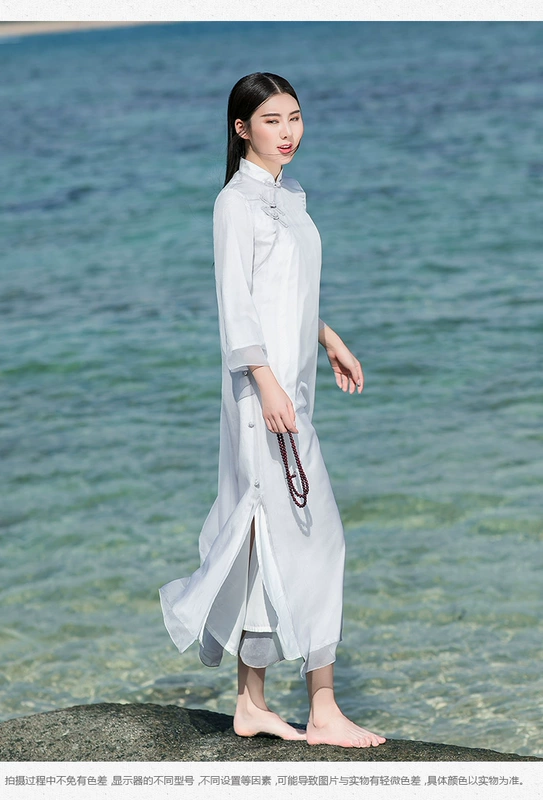 Váy mùa hè cổ điển phong cách Trung Quốc cải tiến Hanfu voan sườn xám váy nút đĩa văn học và nghệ thuật Zen trà phù hợp với quần áo phụ nữ dân tộc - váy đầm