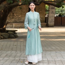 Tang suit Chinese style modern Hanfu womens tea clothing Zen Chinese retro cheongsam shirt modified dress women