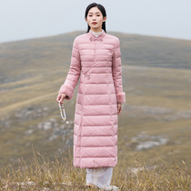 Chinese style elegant retro light and thin long style down jacket for womens winter clothes Chinese wind thickened warm improved version qipao jacket