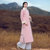 Autumn and winter retro Chinese style Hanfu modified cheongsam dress Chinese buckle women Zen tea dress women