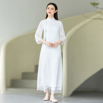 Chinese wind improved version qipao dress with dress 2022 Xia new Chinese style disc buckle retro-style zen-style tea service Xianqi womens clothing