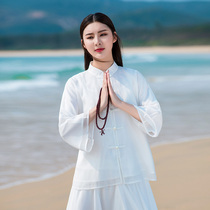 Summer dress Chinese style retro plate buckle Chiffon Cheongsam top Womens clothing Hanfu Tang dress Chinese shirt Zen tea dress