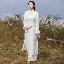 China Wind Tang Costume Han Suit Women Dress Improvement Qipao Blouse Blouse Blouse Autumn Winter Chinese Style Retro Cotton Coat Jacket Woman Zen tea sweater