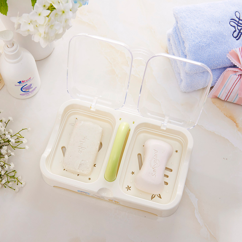 透明翻盖香皂盒 家居创意时尚浴室塑料肥皂盒 沥水肥皂架带手提产品展示图4