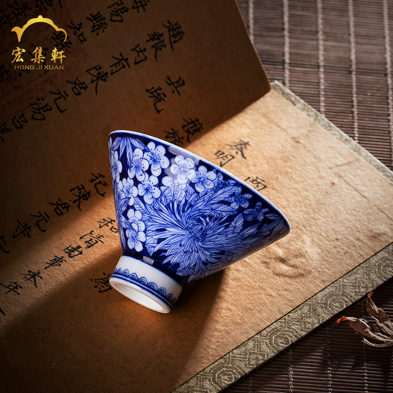 Hat cup hand - made porcelain teacup noggin jingdezhen kung fu tea set archaize ceramic cups master cup single CPU