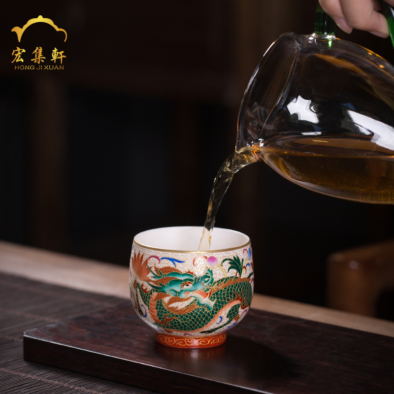 Jingdezhen ceramic kung fu tea set hand - made ceramic sample tea cup high - end wire inlay enamel see CPU master cup single CPU