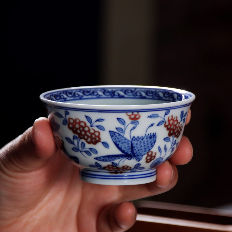 The Master cup single cup of jingdezhen blue and white youligong hand - made hand cup butterfly ceramic cup kung fu small tea cups