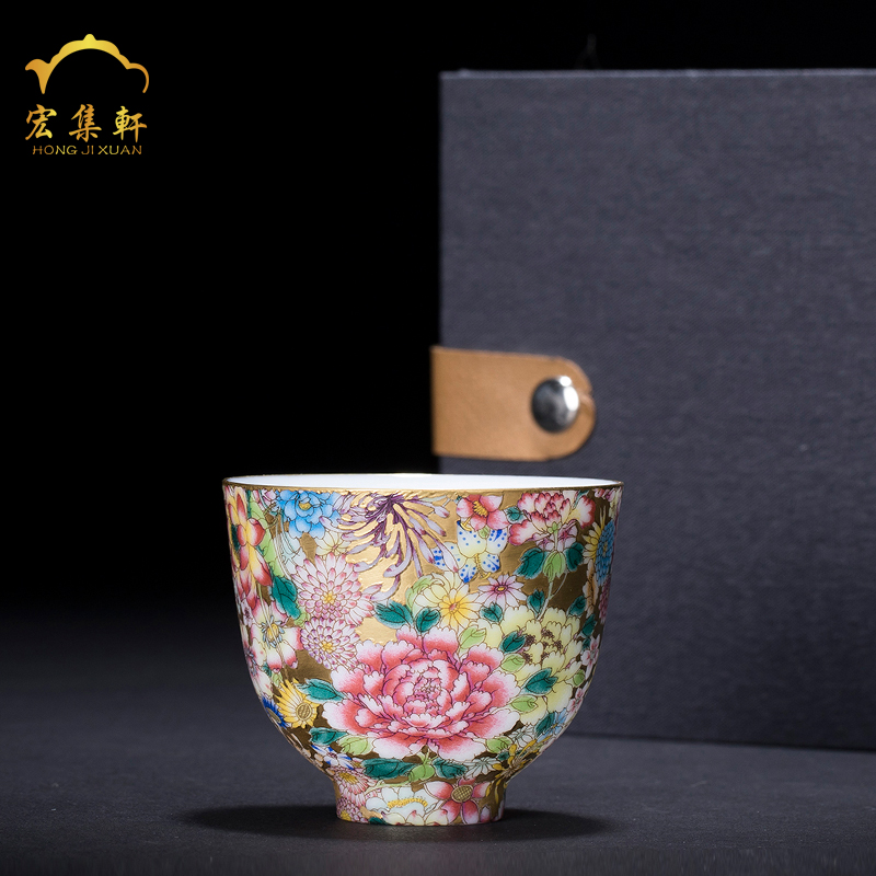 The Master sample tea cup kung fu tea cup single cup of jingdezhen ceramics paint flower is golden cup cup small thin porcelain cups