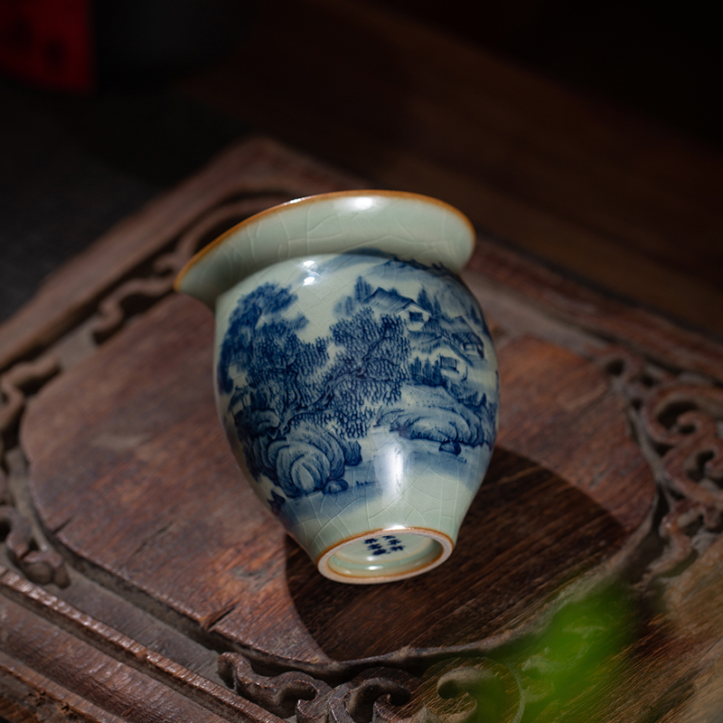 Blue and white maintain landscape old clay ceramic fair keller hand - made the start points of tea ware cup manual of jingdezhen tea service