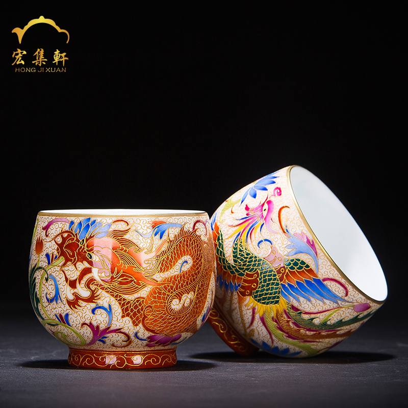 Ceramic cups master cup single cup pure manual colored enamel paint longfeng meditation cup jingdezhen noggin kung fu