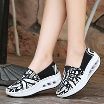 Shoes children 2021 new graffiti thick bottom women rocking shoes One foot pedal Canvas Shoes National Wind Cloth Shoes Casual Single Shoes