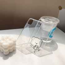 ins simple transparent cartoon bear iPhone12 mobile phone shell 11pro max couple female models for Apple xs xr all-inclusive anti-drop silicone se2 cute 7 8plu