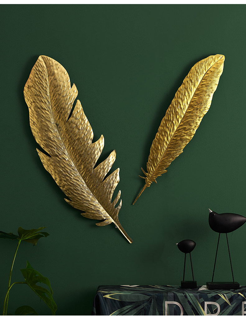 北欧墙面壁挂客厅玄关电视背景墙铁艺金色羽毛创意欧式家居装饰品