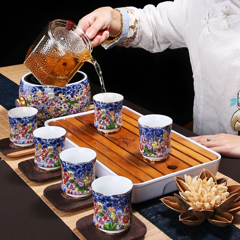 Chinese colored enamel porcelain electric TaoLu pu - erh tea boiled tea is black and white glass teapot automatic kettle tea stove