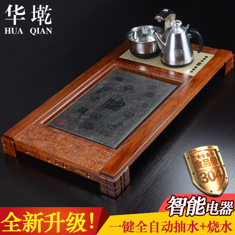 China Qian hua limu tea tray was sharply stone tea sea drainage type four unity ebony wood tea black stone tea table