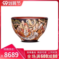 Pen heap Cup Sky-famous Masters Cup xiao kou bei stereo mud painted Eighteen Arhats treasure color slurry Cup