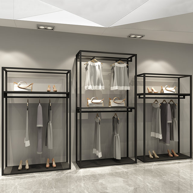 Lizhou ຮ້ານຂາຍເສື້ອຜ້າສະແດງ rack double-layer clothes rack women's clothes store shelf special floor-standing display rack clothes rack