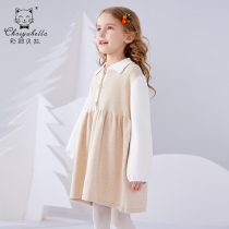 Girls dress 2021 autumn new childrens knitted skirt autumn long sleeve sweater dress spring and autumn