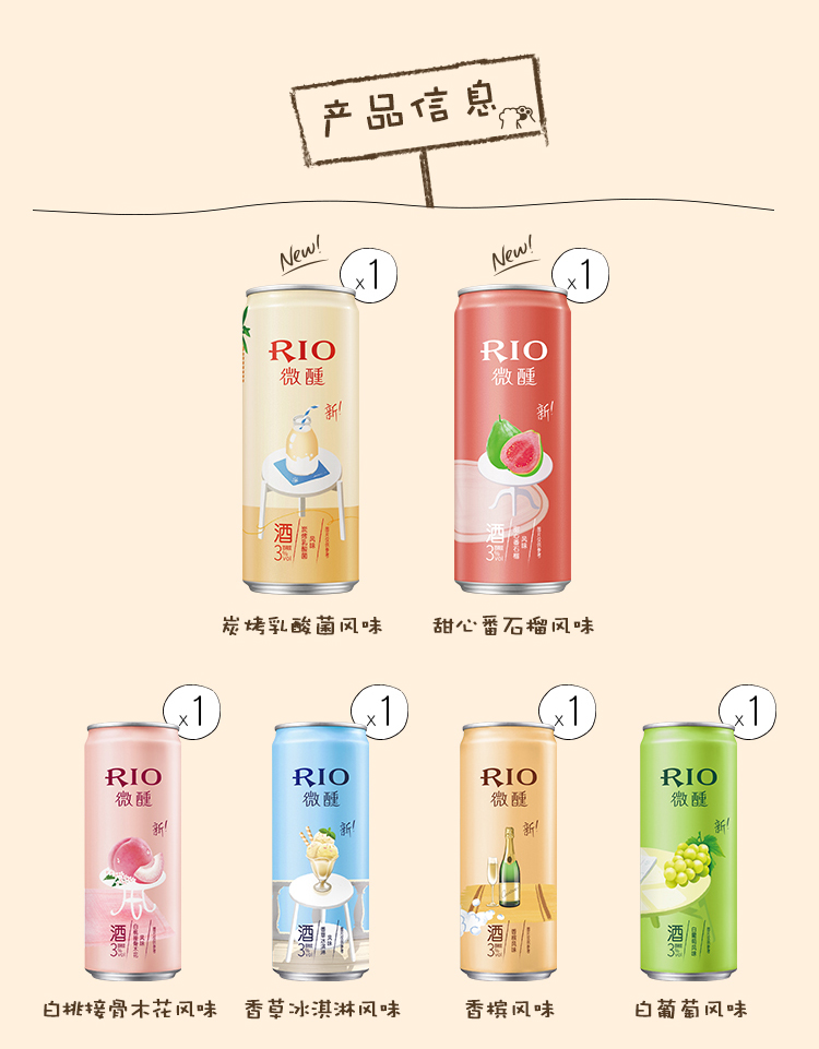rio鸡尾酒锐澳rio微醺酒6口味女果酒小美好系列330ml6罐正品整箱