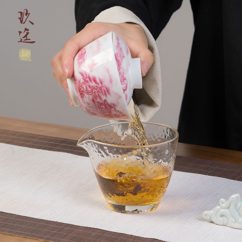 About Nine katyn hand - made of ruby landscape tureen jingdezhen manual kung fu tea set white porcelain tea bowl of tea cups