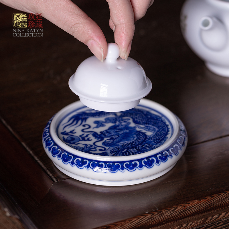 Nine at the blue and white dragon cover rear cover all hand antique jingdezhen ceramic kung fu tea accessories lid cup