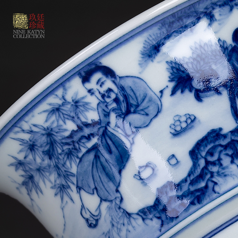 Nine at jingdezhen blue and white tureen hand - made kung fu tea tea tureen archaize large single pure manual three