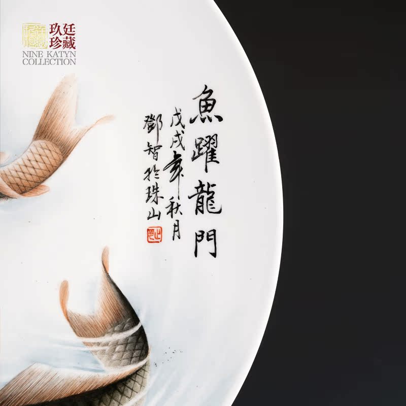 About Nine furnishing articles at jingdezhen hand - made ceramic decoration plate decoration save work the teacher Deng Zhi, hand - made porcelain 40 cm