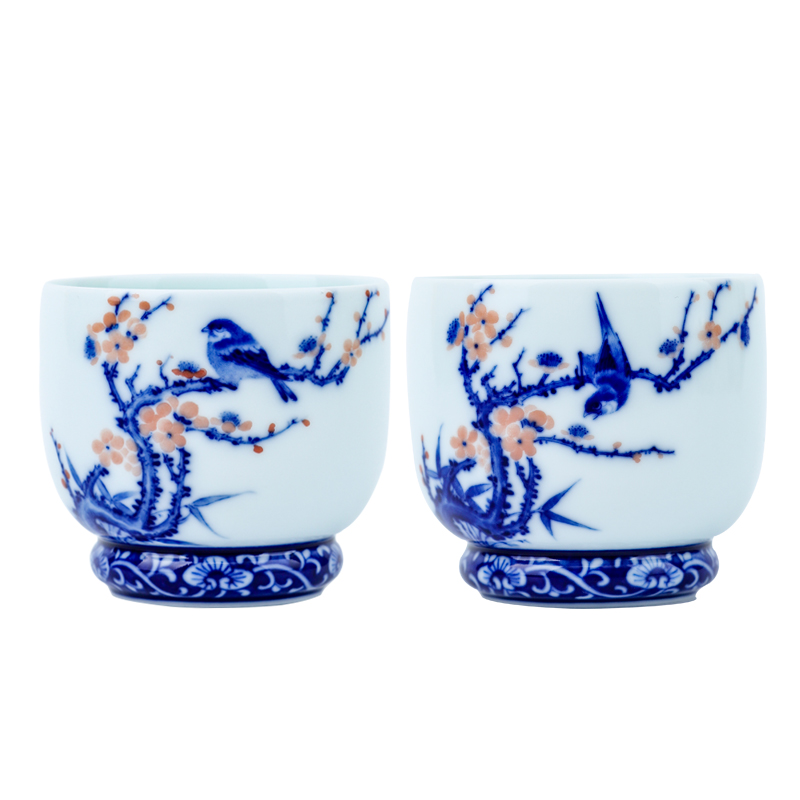 About Nine katyn manual master cup of jingdezhen blue and white glaze hand - made kung fu tea set the color of a cup of tea cups