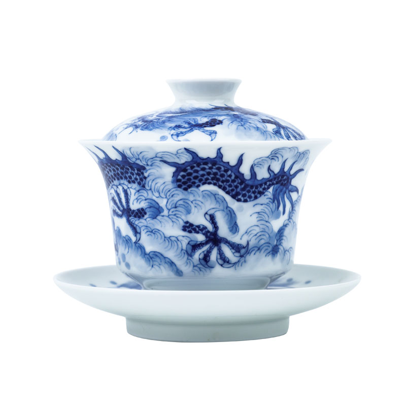 Three to nine at the blue dragon tureen jingdezhen ceramics by hand kung fu tea cups tea bowl of household size