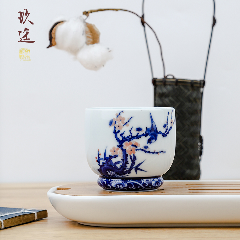 About Nine katyn manual master cup of jingdezhen blue and white glaze hand - made kung fu tea set the color of a cup of tea cups